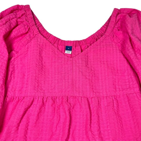 Old Navy Tiered Flowy Top Sz.XL Hot Pink Seersucker V-Neck Coquette Dopamine - Picture 5 of 10
